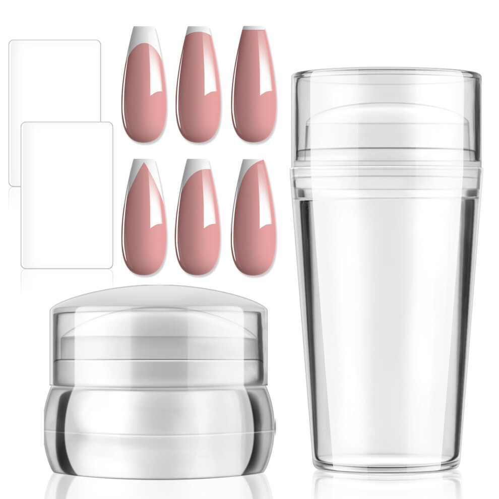 French Manicure Nail Stamper Kit with Clear Silicone Dual Size Heads for Precise Pattern Alignment