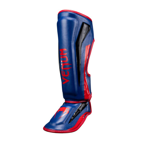 (Large) Venum Muay Thai Stand Up Elite Shin Guards - Deep Blue/Red 1