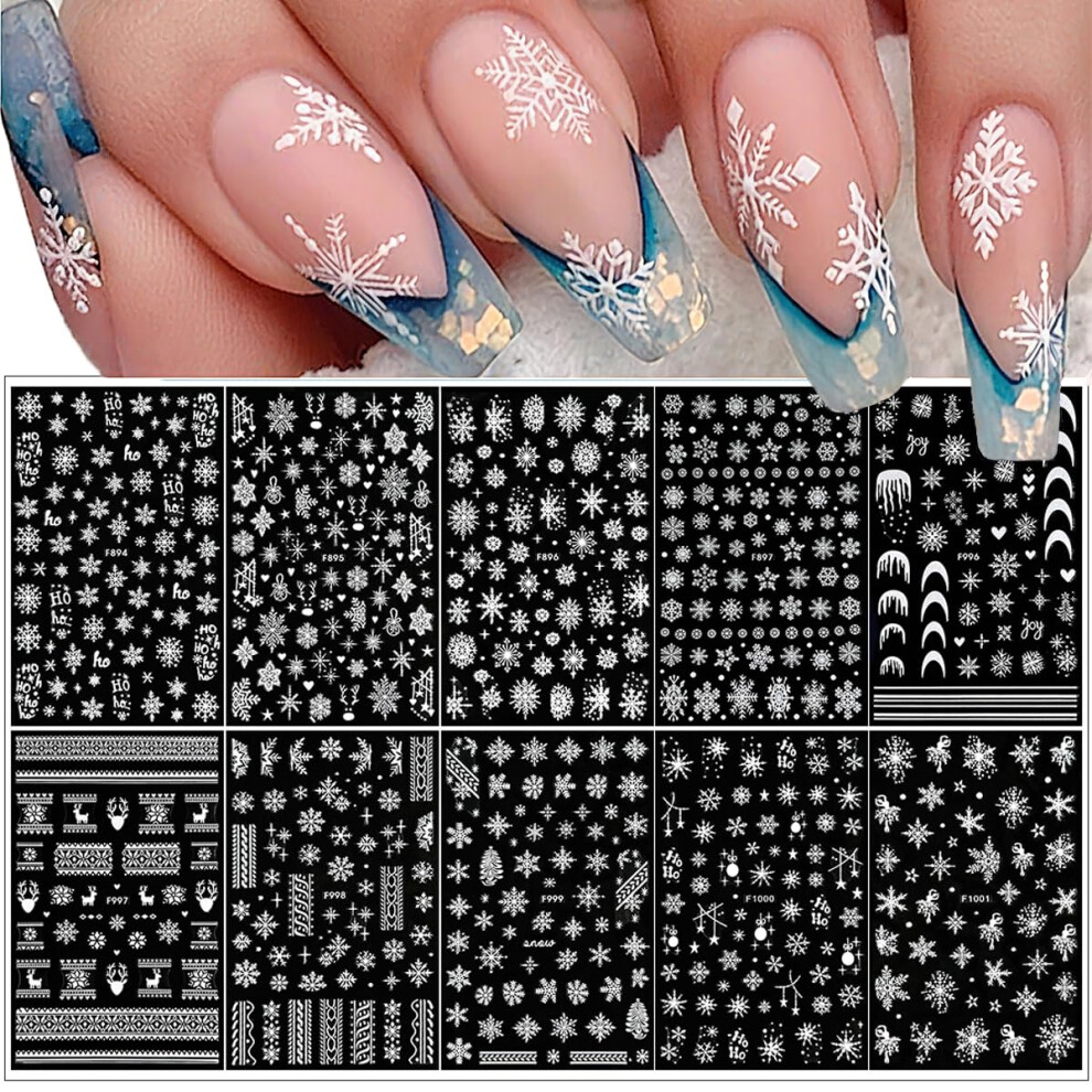 10 Sheets Christmas Snowflake Nail Art Stickers SelfAdhesive Elk Star Decals for DIY Holiday Nails