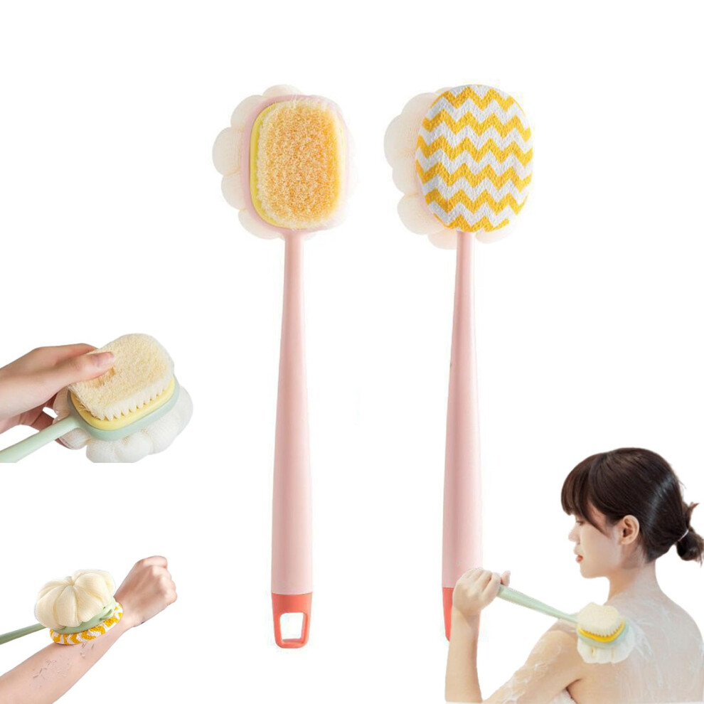 2in1 Long Handle Back Scrubber and Bath Brush, DualSided Bristles for Gentle Exfoliation