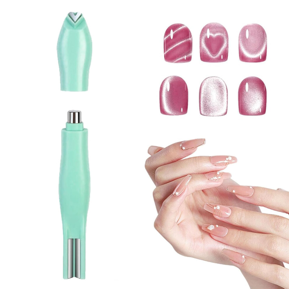 Green 3In1 Cat Eye Nail Art Magnet Pen With Heart Round Line Shapes For Diy Gel Polish Nails