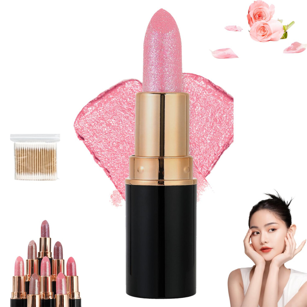 Glitter Lipstick with Intense Metallic Shine, Waterproof Longwear NonStick Finish for Women