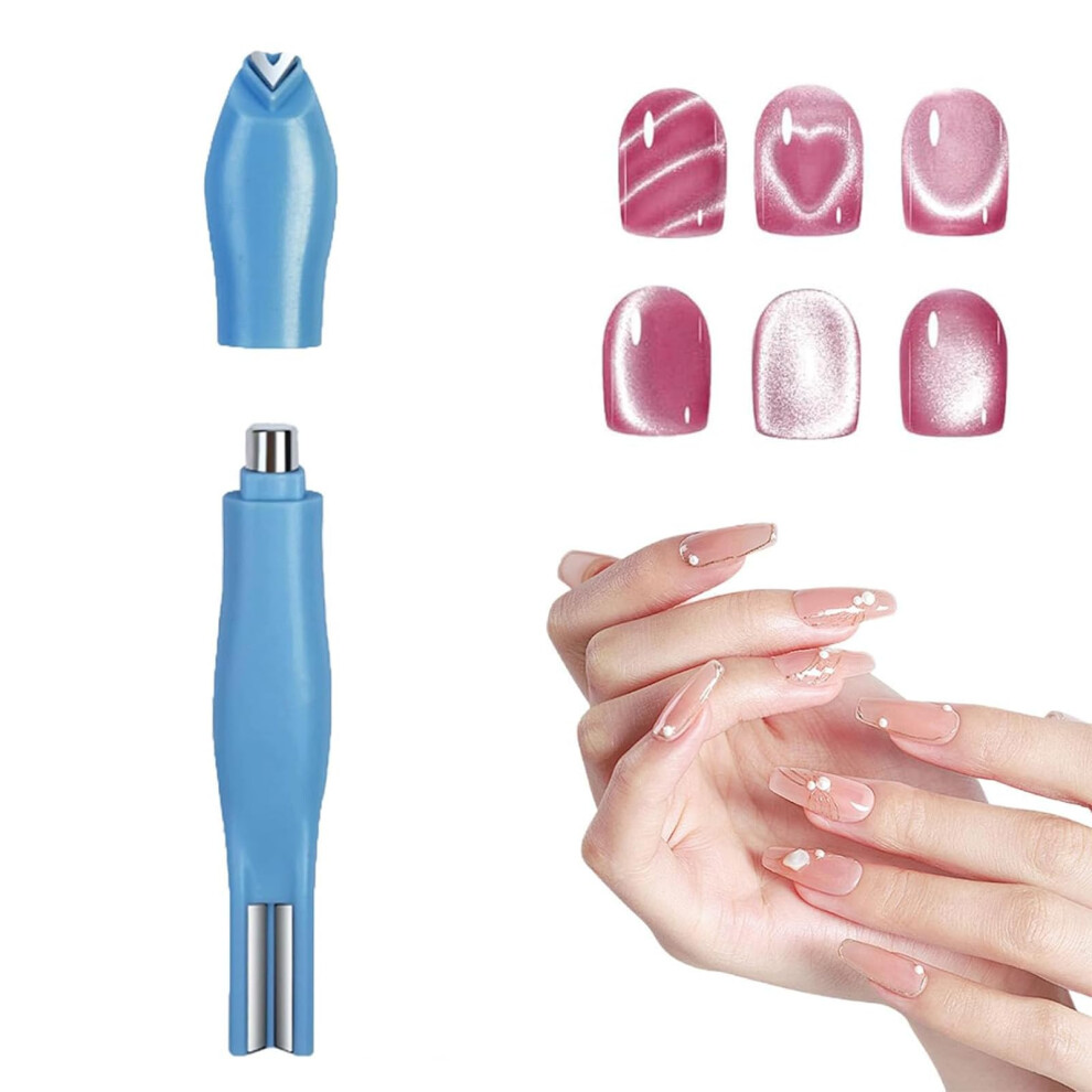 Blue 3In1 Cat Eye Nail Art Magnet Pen With Heart Round Line Shapes For Diy Gel Polish Nails
