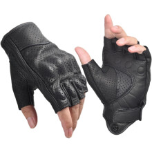 Fingerless Leather Gloves for Men Black Breathable Leather Riding Perforated Motorcycle Gloves(Black)