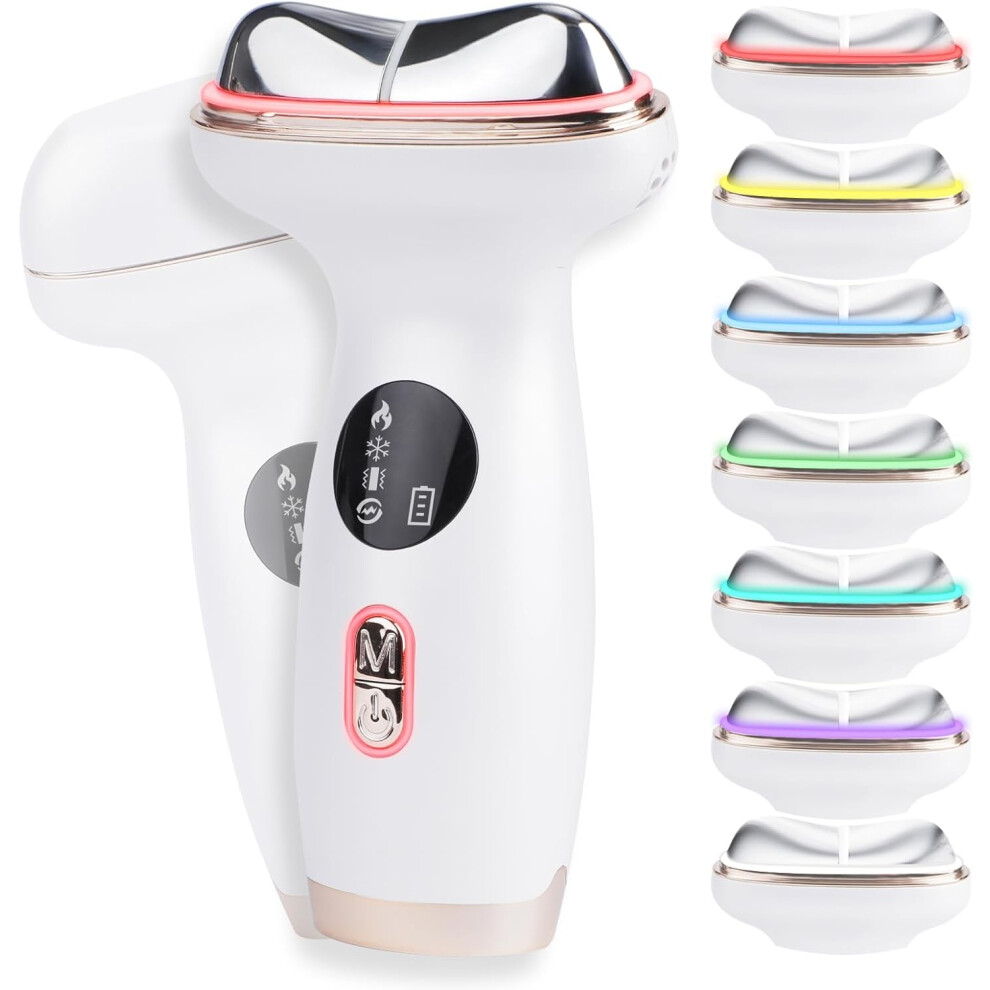 Chronus Red/Light/White Microcurrent Facial Device With Therapy - 7-In-1 Led Sculptor & Hot Gua Sha For Face(White)