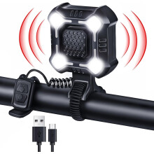 140dB Electric Bike Horn with Headlight, 2 in 1 Bicycle Horn 6 Sound Modes USB-C Rechargeable(Black)