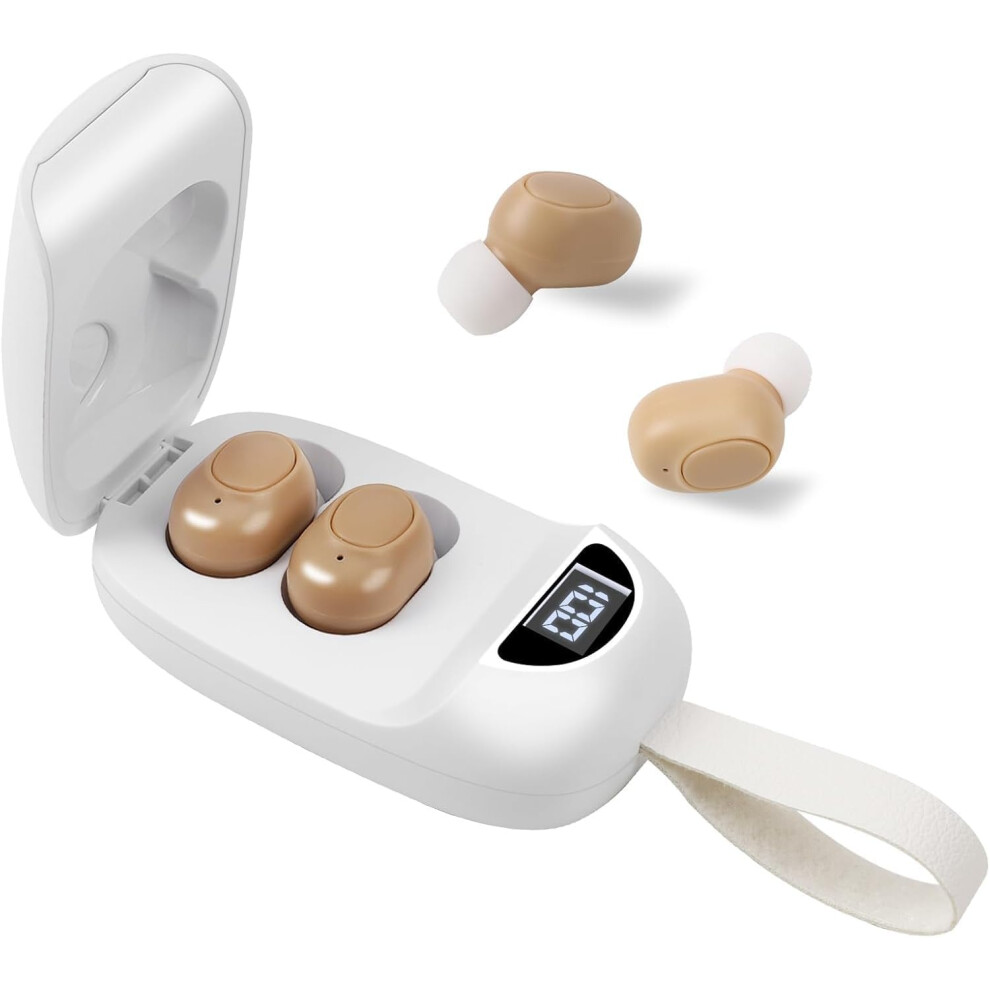 Chronus White Hearing Aids For Seniors, Rechargeable Hearing Aid With Noise Cancelling For Adults, Invisible(White)