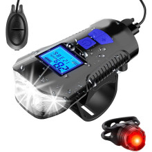 Bike Speedometer with Bike Light Set, IPX7 Waterproof Bicycle Computer with Horn LED Front(Black)