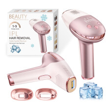 IPL Ice Cooling Hair Removal Device, 3-in-1 Painless Hair Remover with HR/SC/RA Modes, 9 Energy Levels, Auto & Manual Flash(Pink)