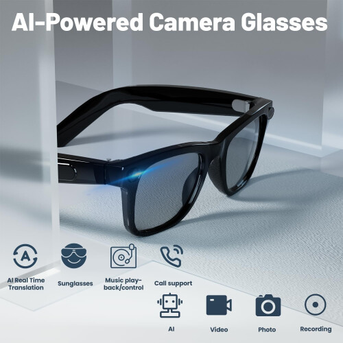 Smart Glasses AI Translator 27 Languages with 8MP Camera(Black) 2