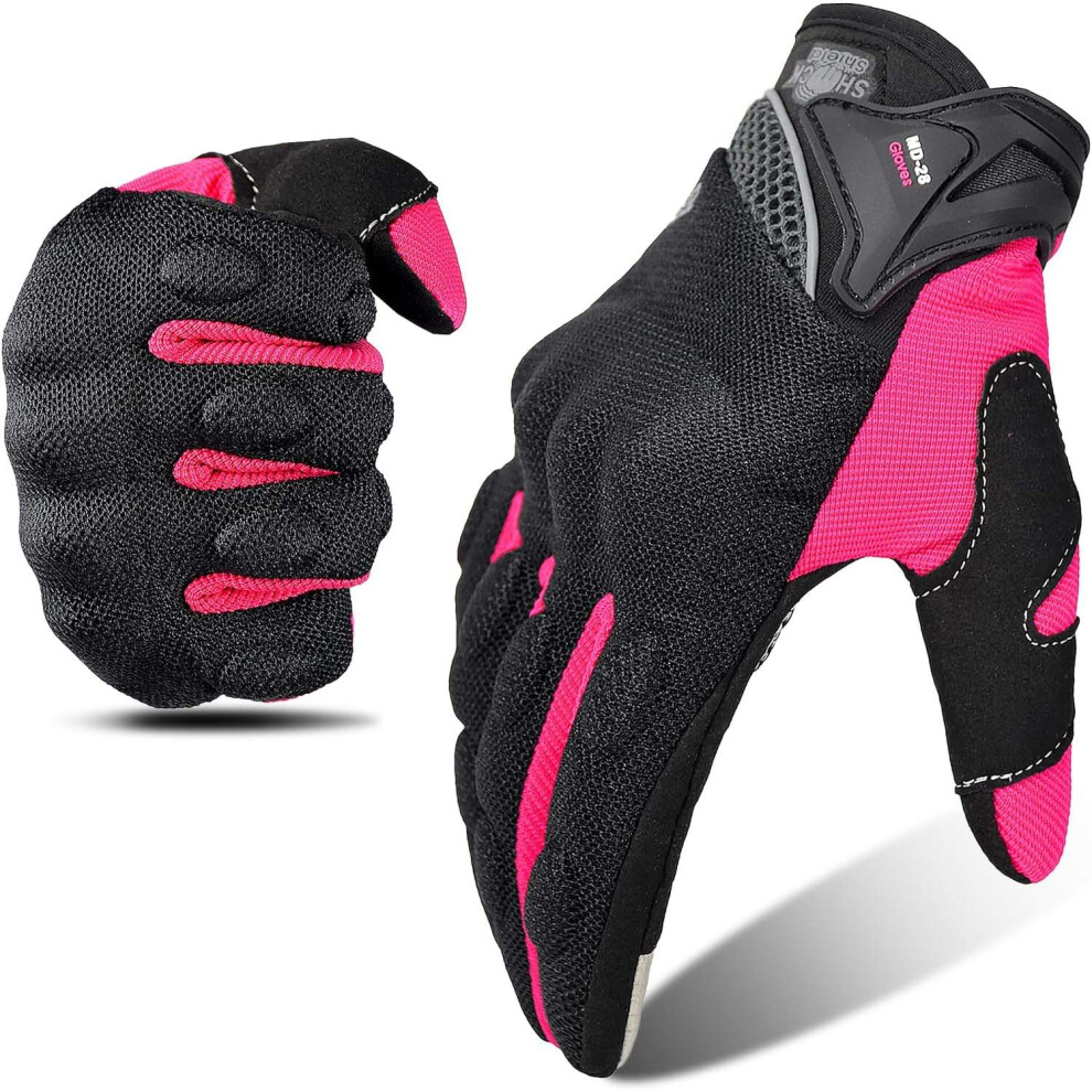 Motorcycle Gloves Mesh Breathable, Touchscreen Motorbike Gloves Anti-Slip With Protection For Women(Pink) Pink 6976918089373
