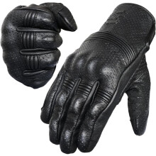 Leather Motorcycle Gloves for Men and Women | Touchscreen | Full Finger | Goatskin Leather Hard(Black)