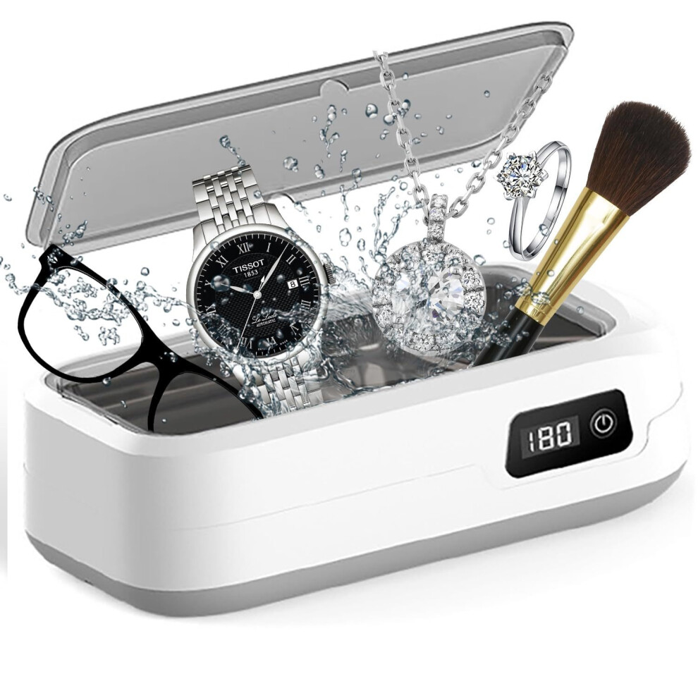 Chronus White Ultrasonic Jewelry Cleaner Machine, 49Khz Sonic Jewelry Cleaner, 640Ml Portable Ultrasonic Cleaner(White)