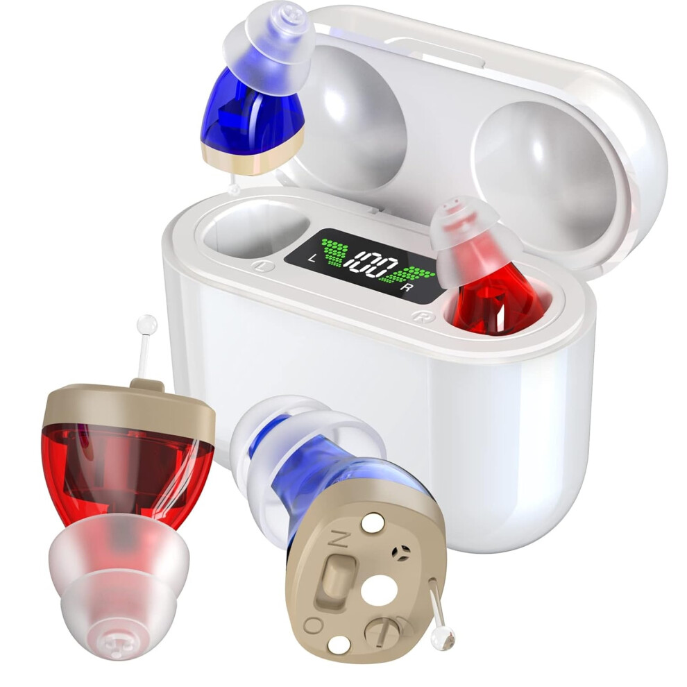 Chronus White Hearing Aids, Digital Rechargeable Hearing Aids For Seniors With Charging Case, Invisible Hearing(White)