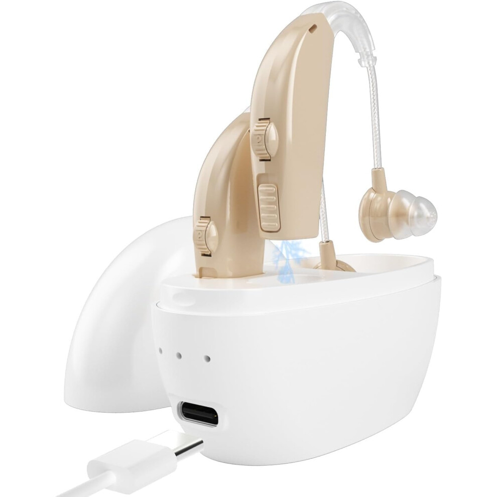 Chronus White Hearing Aids For Seniors With Hearing Loss, Rechargeable Hearing Amplifiers With Noise Cancelling(White)