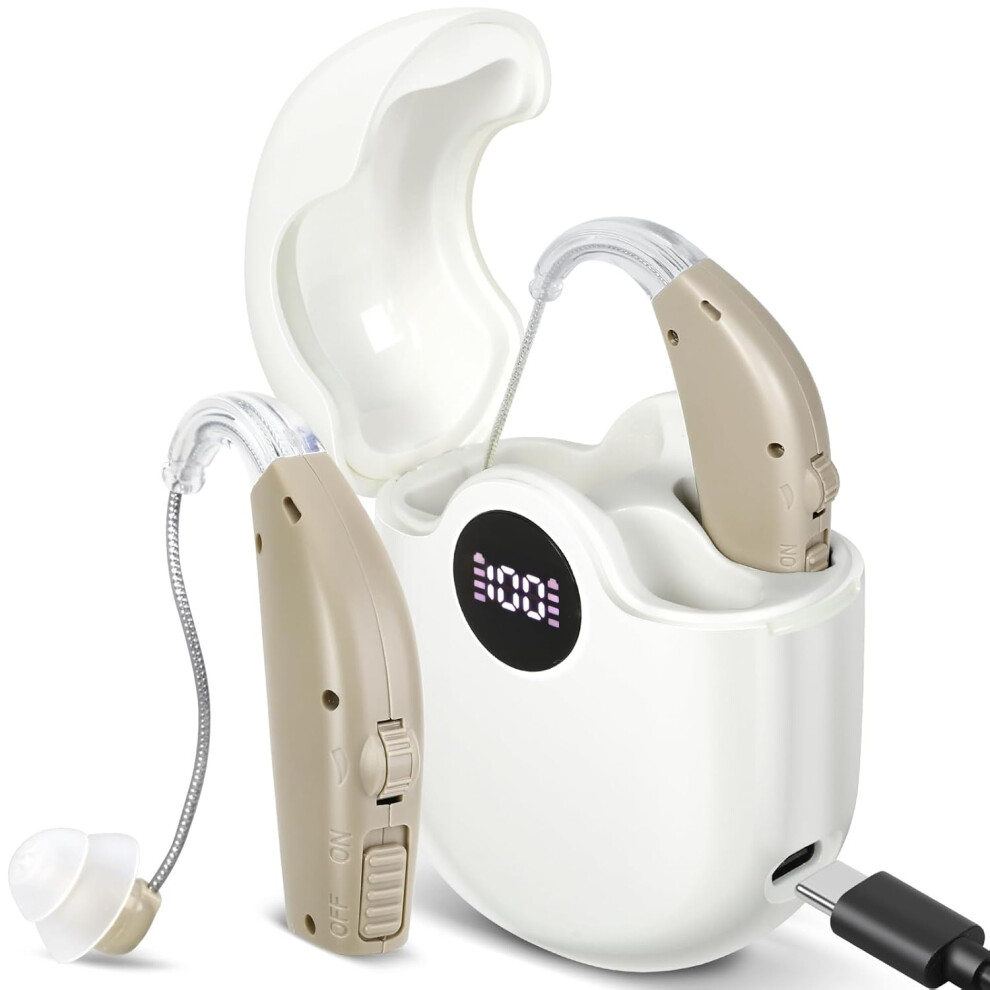 Chronus White Hearing Aids Hearing Amplifiers For Seniors Rechargeable With Noise Cancelling Hearing Aid Loss(White)