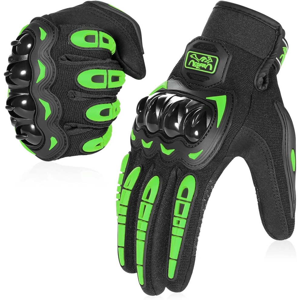 Motorcycle Gloves Breathable, Touchscreen Motorbike Gloves Anti-Slip With Good Grip Hard Knuckles(Green) Green 6976918089298