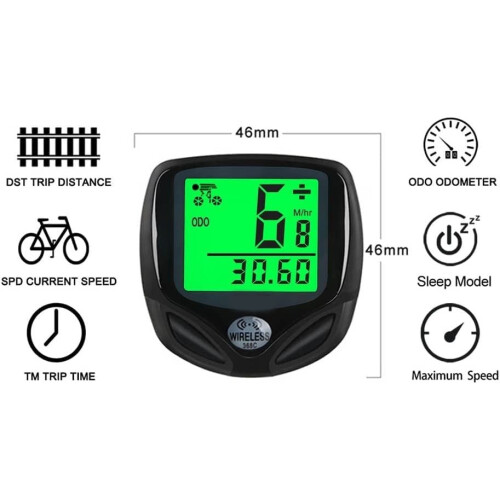 Bicycle Speedometer and Odometer Wireless Waterproof Cycle Bike Computer with LCD Display(Black) 1