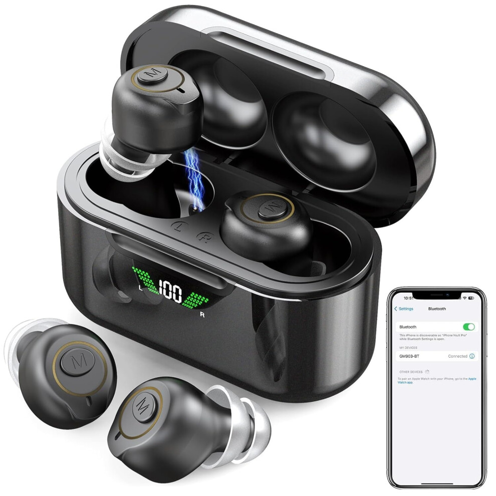 Chronus Black Bluetooth Hearing Aids, Otc Rechargeable Hearing Amplifiers With Noise Cancelling For Senior Adults(Black)