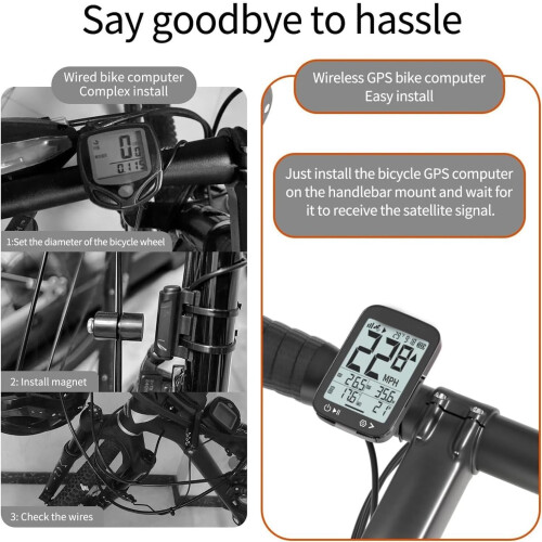 Bike Speedometer GPS Wireless Cycling Computer – Auto Start/Stop, Auto Backlight, Waterproof Bicycle(Black) 2