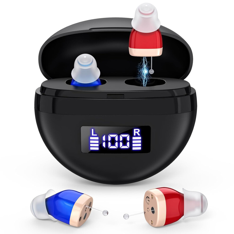 Chronus Black Rechargeable Hearing Aids For Seniors,Digital Hearing Amplifiers For Hearing Loss Adult,Intelligent(Black)