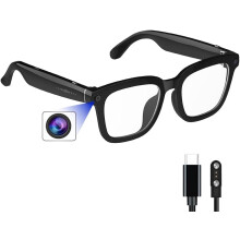 AI Smart Glasses with 8MP Camera 1080P Video Recording Voice Assistant Translation Music Control Bluetooth 5.3(Black)