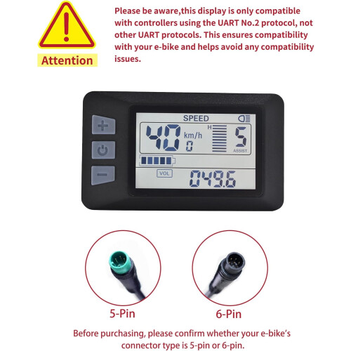 Ebike Display, Electric Bike Cycling Computer, LCD Panel Screen, Bicycle Speedometer Odometer(Black) 1