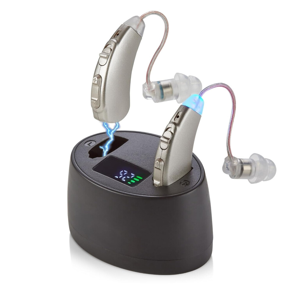 Chronus Silver Premium Rechargeable Hearing Aids For Seniors - Behind-The-Ear Hearing Amplifier Psap Design W/Noise(Silver)