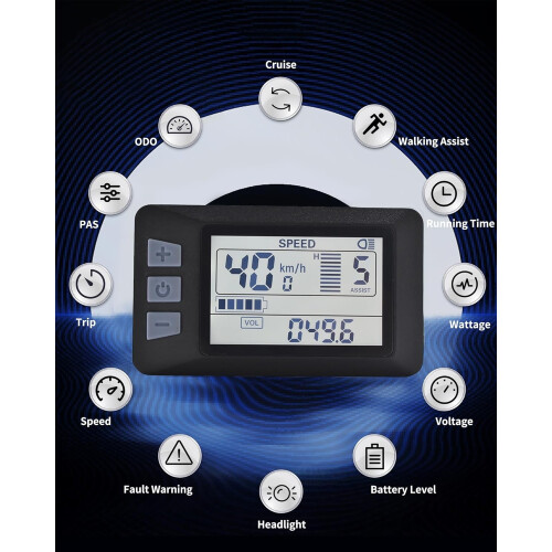 Ebike Display, Electric Bike Cycling Computer, LCD Panel Screen, Bicycle Speedometer Odometer(Black) 2