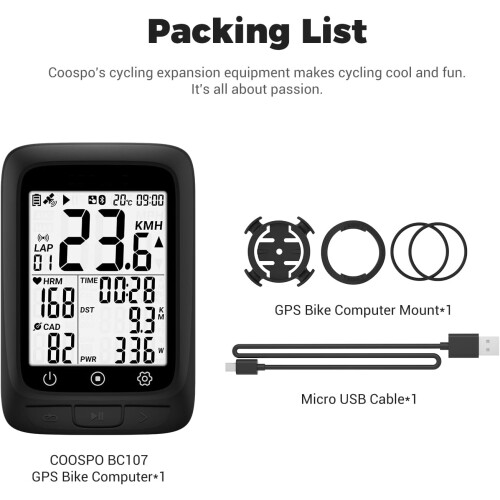 Bike Computer GPS Wireless, ANT+ Cycling Computer GPS with Bluetooth, Multifunctional ANT(Black) 2