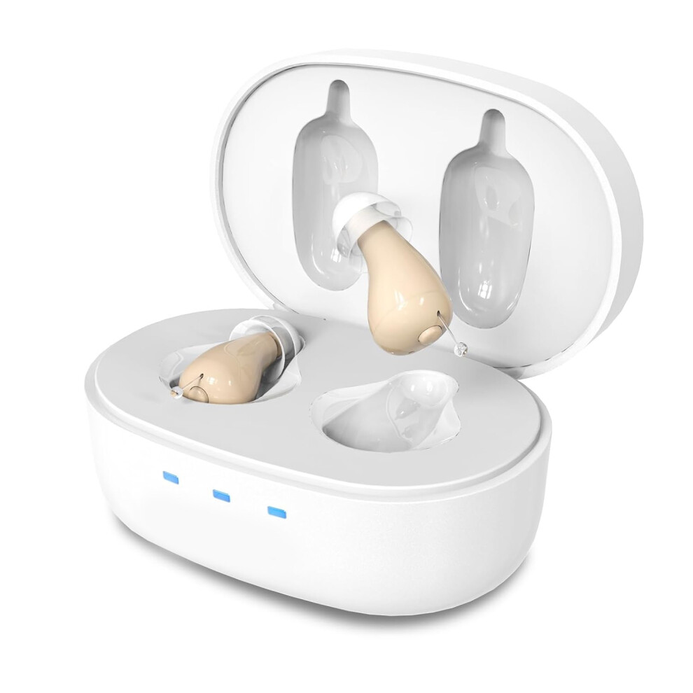 Chronus Beige Otc Hearing Aids For Seniors, Nearly Invisible Rechargeable Hearing Aids, 100+ Hours Of Charging(Beige)