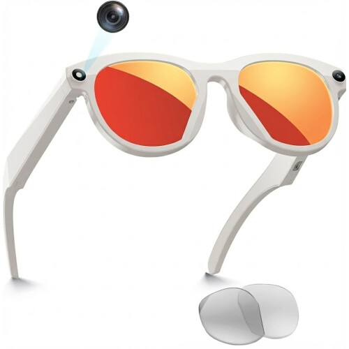 Smart glasses with camera, artificial intelligence and Bluetooth connectivity, and voice translation/control functions(White)