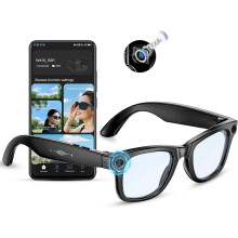 AI Smart Glasses with 8MP Camera Dual Microphone Bluetooth Calls Video Recording and GPT Object Recognition(Black)