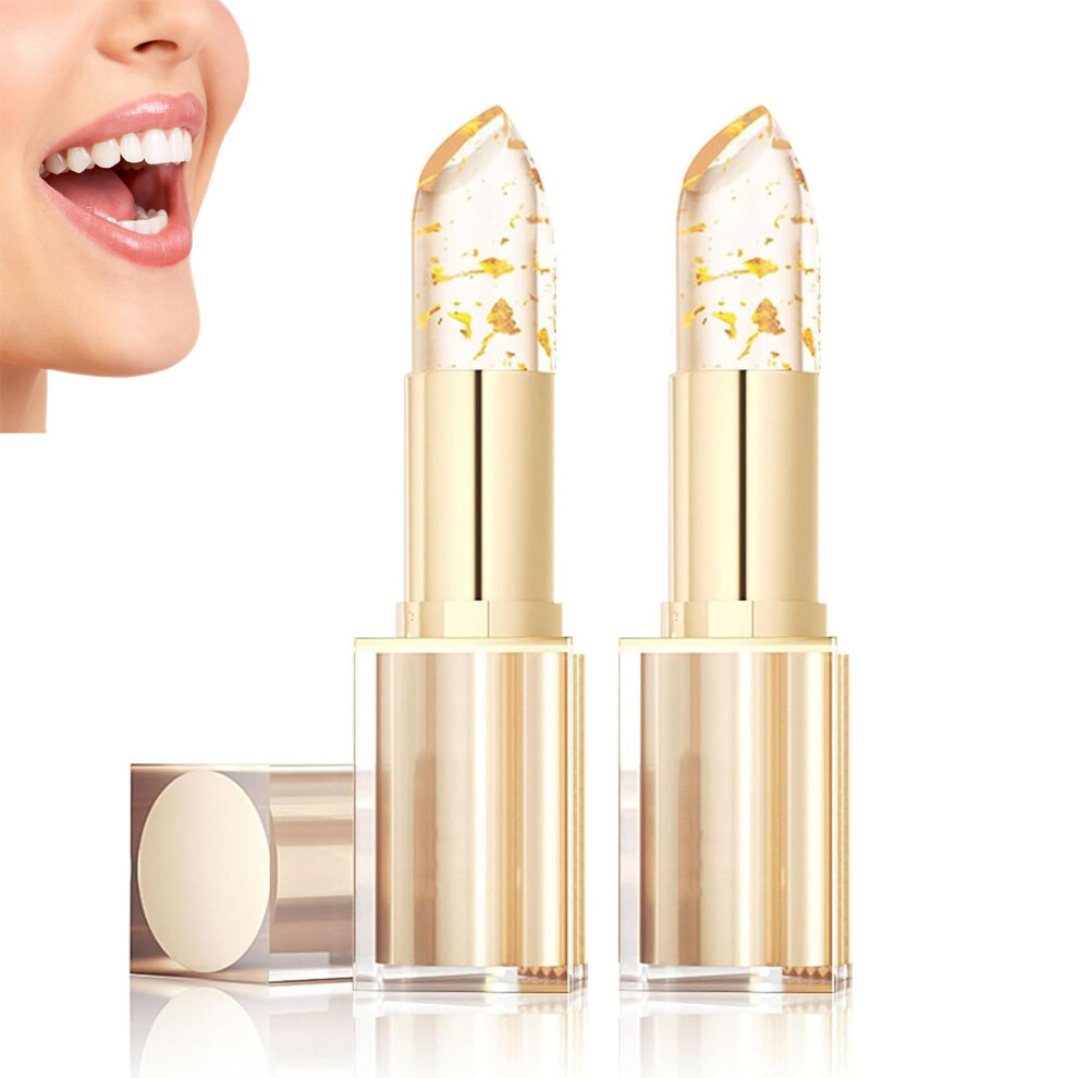 Gold Color Changing Lipstick With Crystals, Phactivated Moisturizing Transferproof Lip Balm 2Pcs