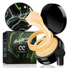 Air Cushion CC Cream Foundation with Mushroom Head Sponge, Full Coverage Waterproof Matte Concealer, Buff Beige