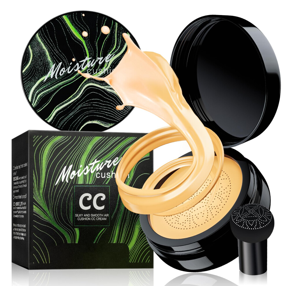 Cream/Beige Air Cushion Cc Foundation With Mushroom Head Sponge, Full Coverage Waterproof Matte Concealer, Buff