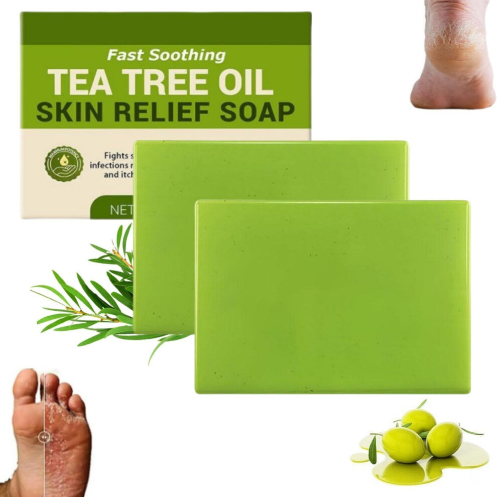 Tea Tree Oil Soap Bar for Body and Feet, Natural Herbal Odor Control Cleanse, PlantBased Formula (2)
