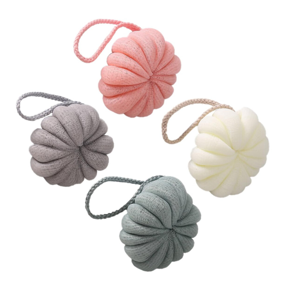 Shower Loofah Bath Sponge Set of 4 for Gentle Exfoliation with Hanging Rope and Rich Foam