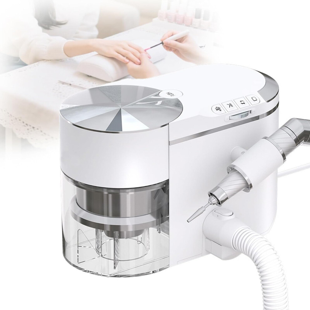 White 2 In 1 Electric Nail Drill With Dust Collector, 35000Rpm Speed, Low Noise, Easy Clean For Salon