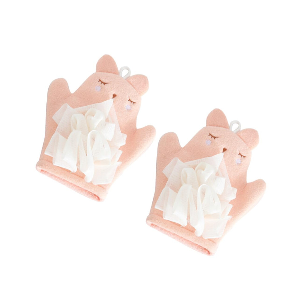Pink 2Pcs Exfoliating Bath Gloves Dualsided Body Scrubber Quickdrying For Sensitive Skin