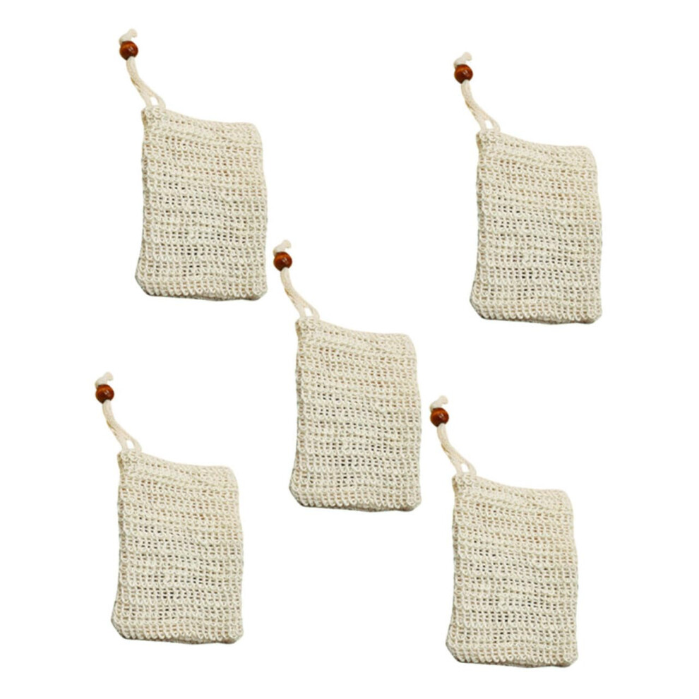 5Pcs Sisal Soap Saver Bag with Drawstring for Gentle Exfoliation and Quick Dry Lather Boost