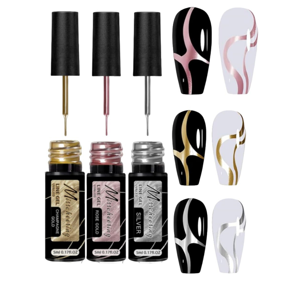 Metallic Nail Art Gel Liner â Mirror Chrome Finish UV LED Curing Gold Silver Rose Gold 5ml
