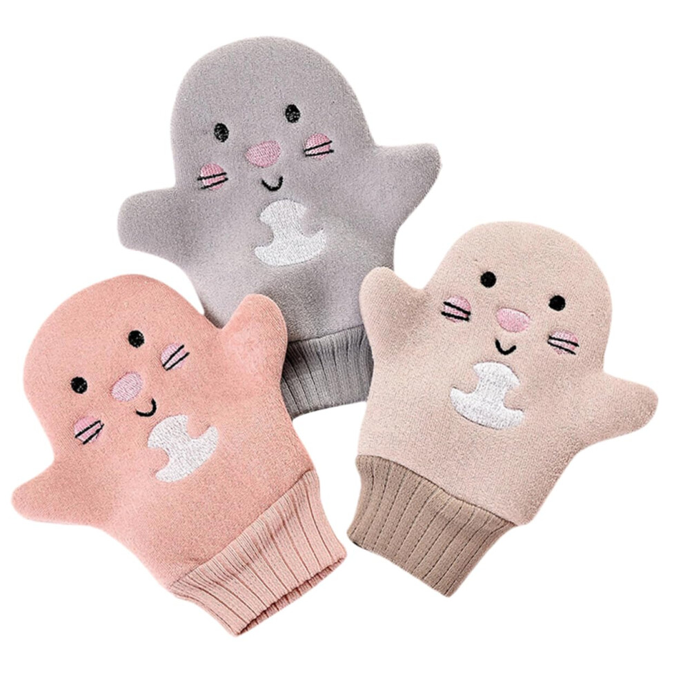 Exfoliating Bath Gloves 3pcs Reusable Cartoon Design Body Scrub Mitt for Gentle Skin Cleansing