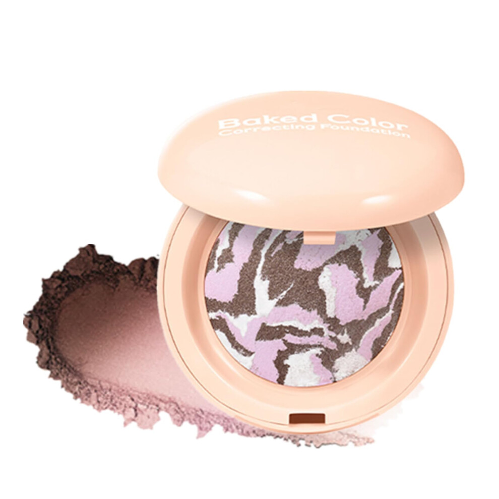 Powder Foundation with Color Correcting Brightening, Lightweight Baked Formula, Natural Satin Finish