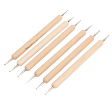 Dotting and Embossing Tool Set 6pcs Double Ended Ergonomic Wooden Grip for Nail Art, Clay, Leather Craft