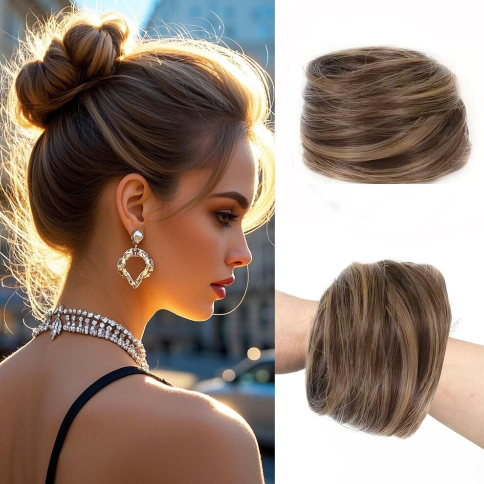 Unisex Brown Human Hair Bun Extension Messy Scrunchie Hairpiece For Quick Stylish Updo