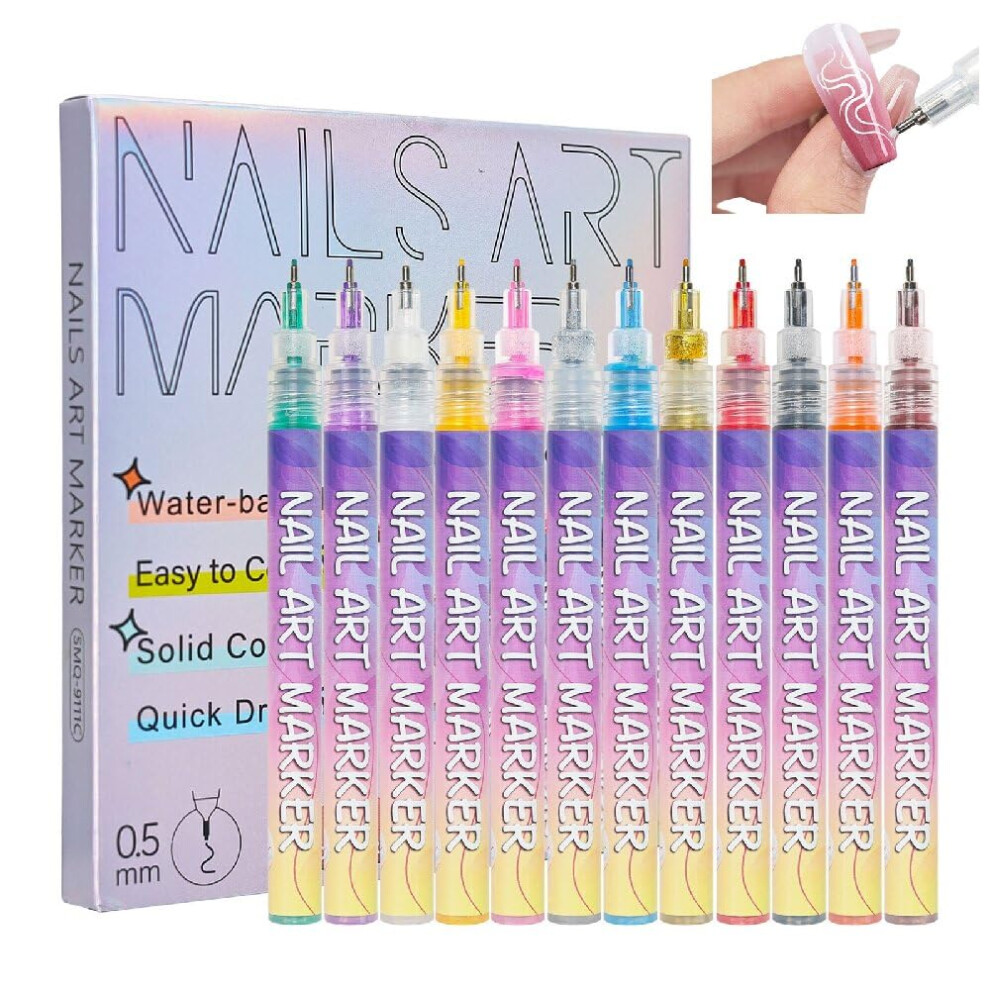 0.5mm Fine Tip Nail Art Pens Set 12 Colors Acrylic Markers for Gel Nails Beginners
