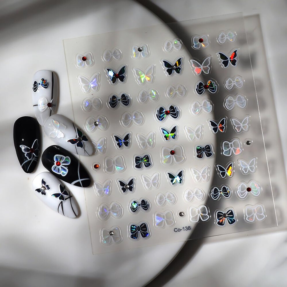 Butterfly Rhinestone Nail Art Stickers 5D SelfAdhesive Nail Decals for Women Summer Bow Designs