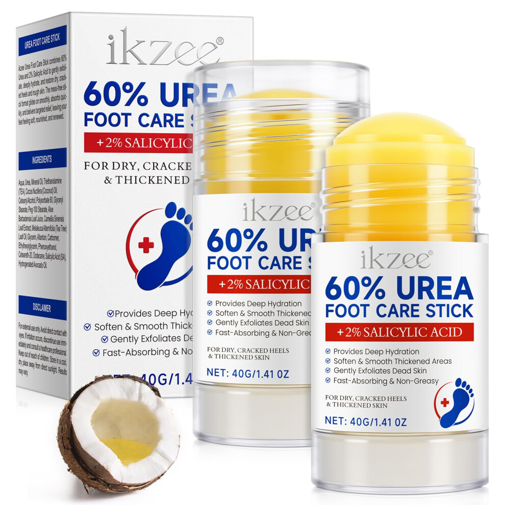 2PCS Urea Cream Stick 60% with 2% Salicylic Acid for Dry Cracked Heels and Rough Thick Skin
