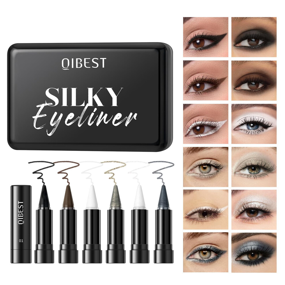 Black/Brown/White 6 Color Waterproof Eyeliner Pencil Set Smudge Proof Long Lasting Makeup For Halloween Cosplay